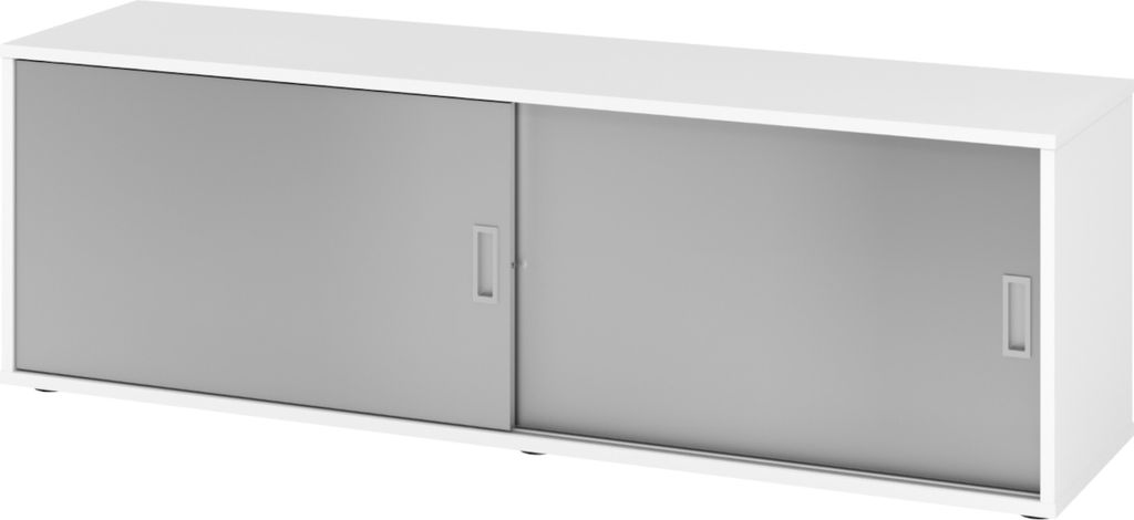 bümö office Lowboard mit Schiebetür - Nachbildung: Weiß/Silber