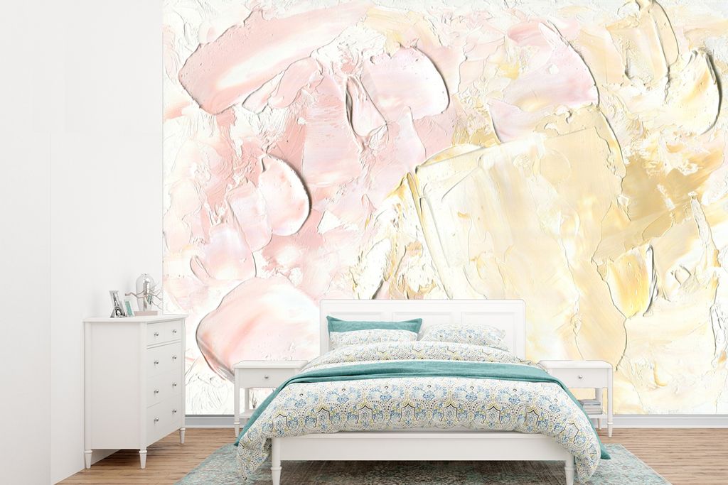 MuchoWow Fototapete für Wohnzimmer oder Schlafzimmer Wandtapete Vinyl Motivtapete Ölgemälde Beige - 385x280 cm - Wallpaper