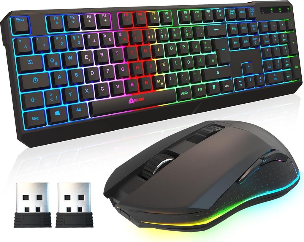 KLIM Blaze & Chroma - Gaming Tastatur & Maus Set Kabellos QWERTZ- Flach, Ergonomisch - Maustastatur für PC, Mac, PS4 PS5 - Eingebauter Akku