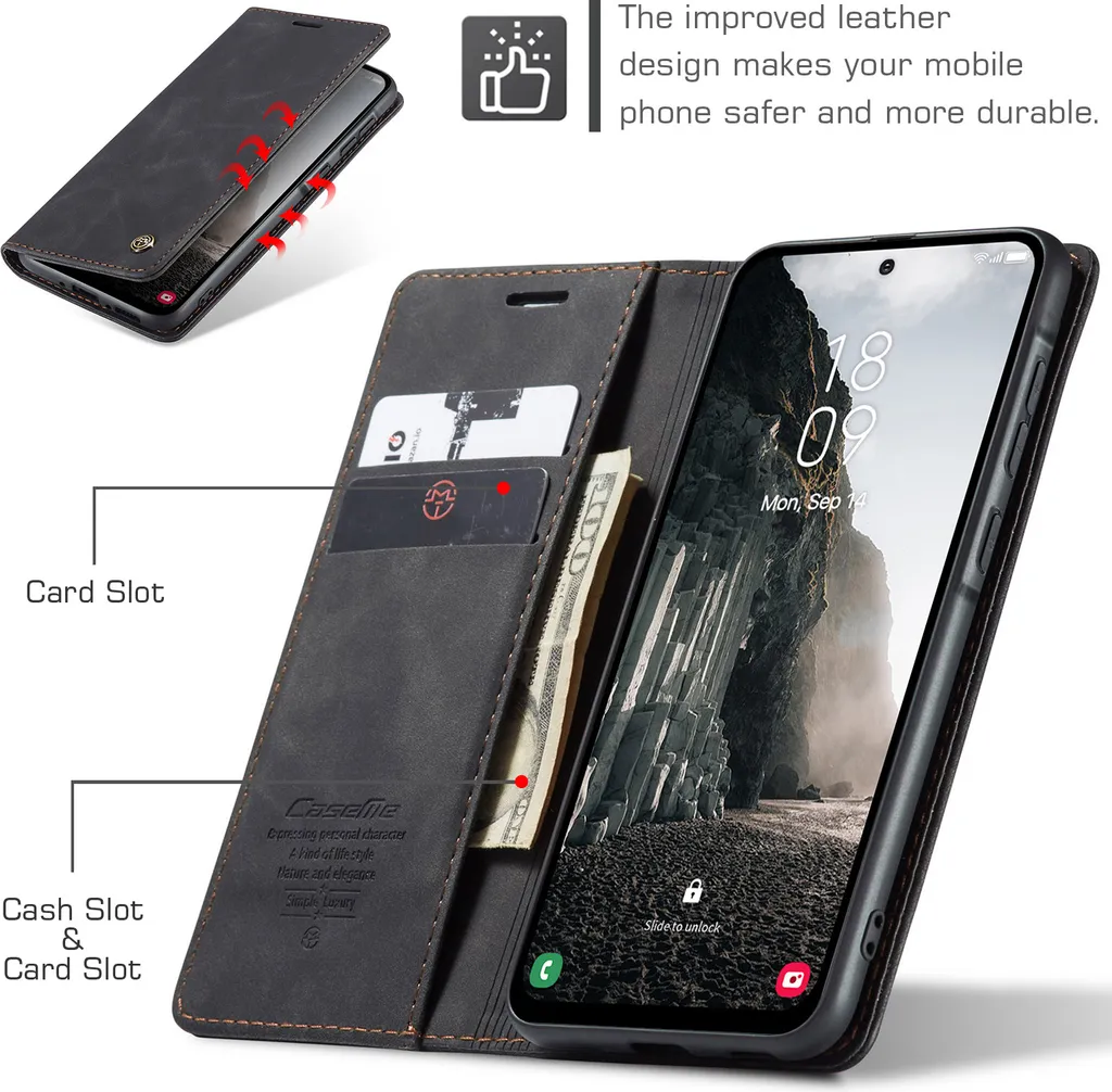 Custodia Samsung Galaxy A56 Nero - Cover Retrò in Finto Cuoio Premium - 4