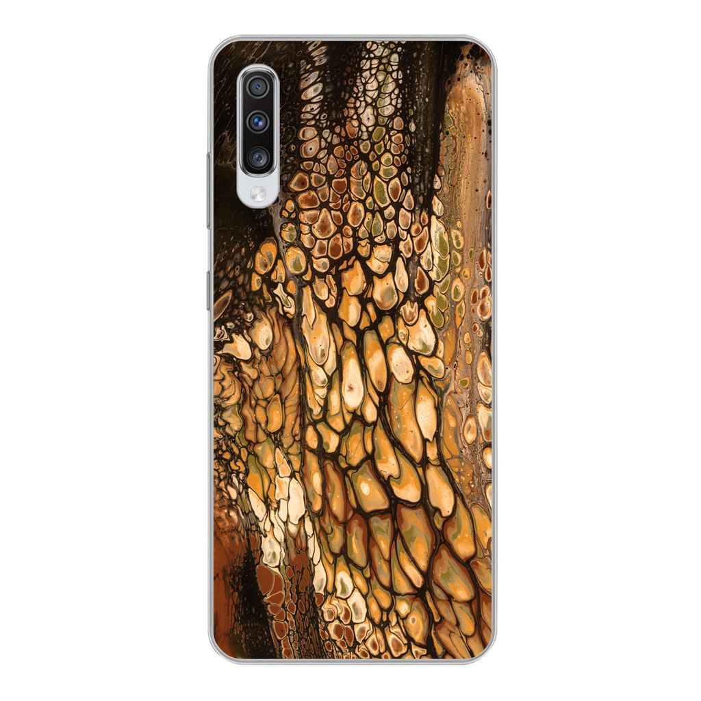 MuchoWow Handyhülle Schutzhülle Hülle für Samsung Galaxy A70 Farbe - Braun - Farbe gießen Silikon Softcase Handy Hülle - Schutzhaube