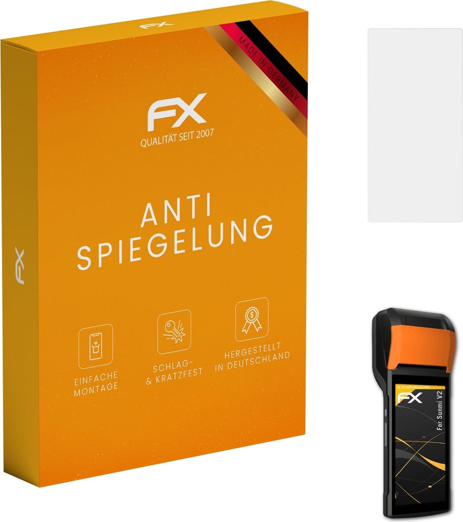 atFoliX FX-Antireflex 2x Schutzfolie kompatibel mit Sunmi V2 Displayfolie