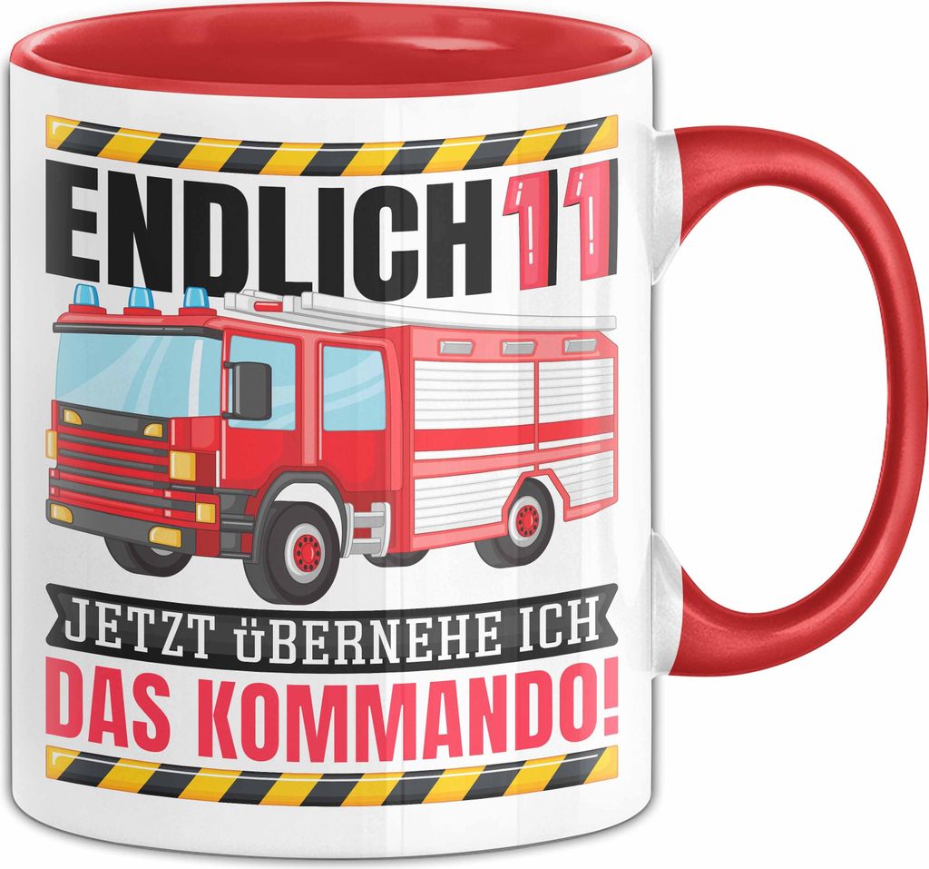 11. Geburtstag Geschenk Tasse Becher Feuerwehr Fan Jungs Jetzt Übernehme Ich Das Kommando Endlich 11 (Rot)