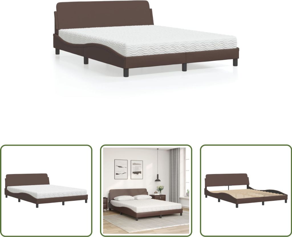 The Living Store Bett mit Matratze Braun 160x200 cm Kunstleder