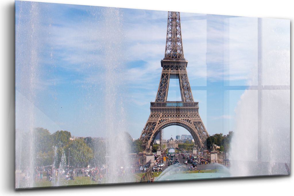 120x60 - Glasbilder - Bilder auf Wandbild - Foto auf Glas - Französische Springbrunnen Eiffelturm Paris