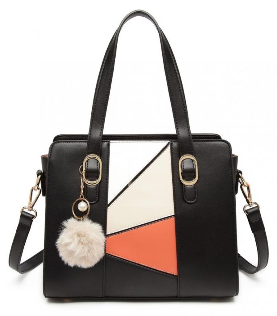 Schwarze mittelgroße Abendtasche im Kofferformat mit Pompon von Nanan