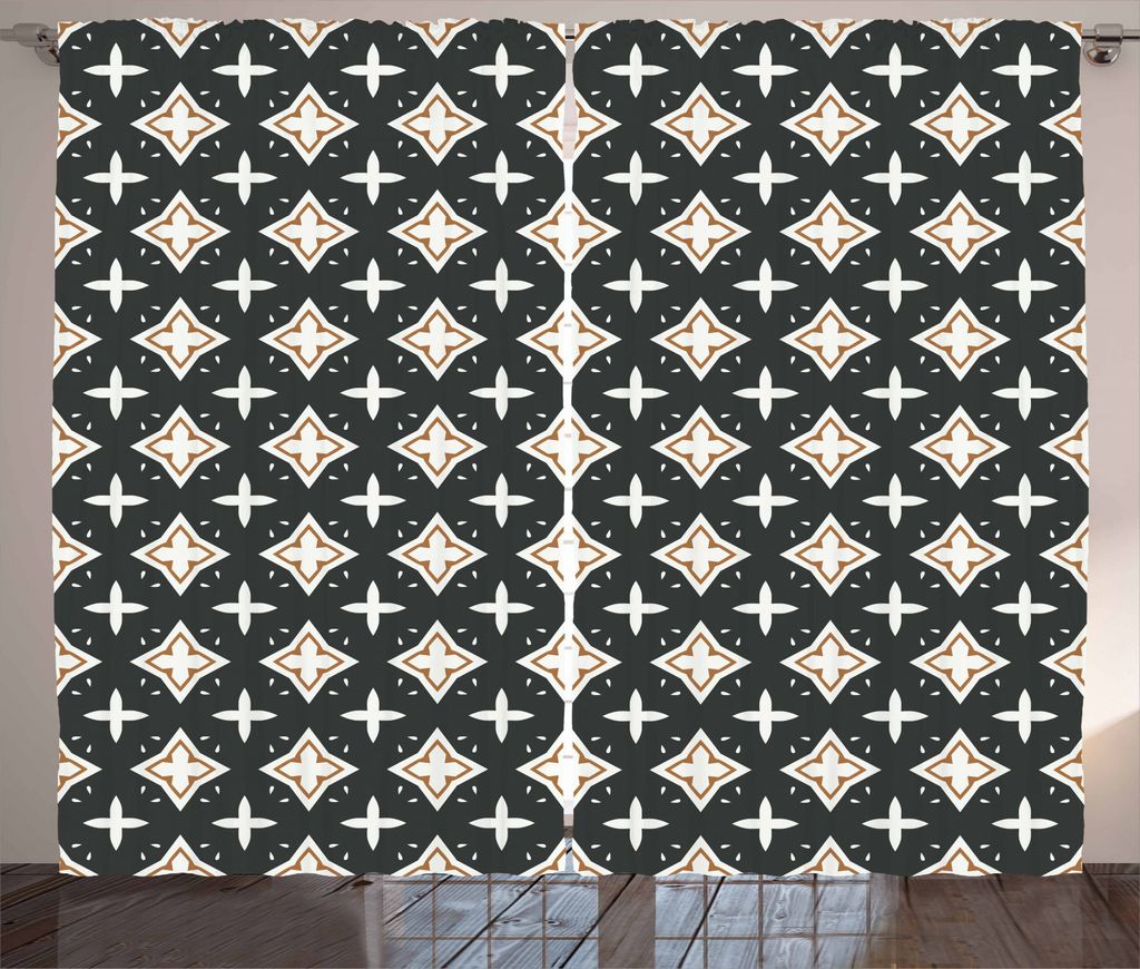 ABAKUHAUS Retro Rustikaler Gardine, Geometrische Muster Oval, Schlafzimmer Kräuselband Vorhang mit Schlaufen und Haken, 280 x 245 cm, Dunkelgrün ...