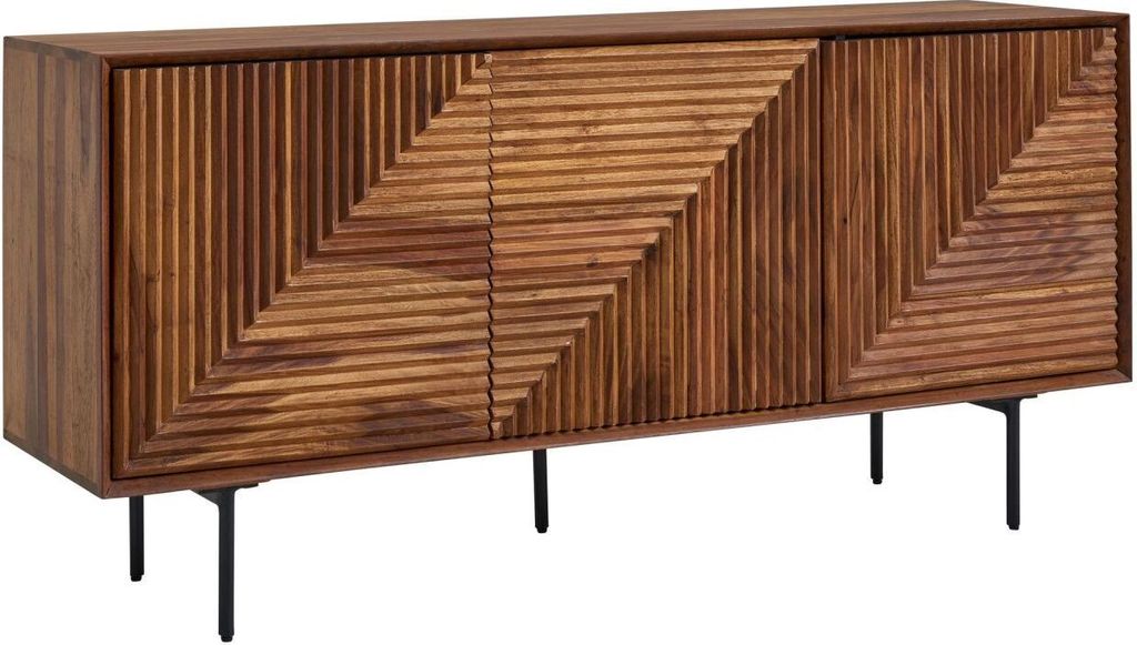 Sideboard 148x72x40 cm Sheesham Massivholz / Metall Anrichte, Kommode mit drei Türen, Kommodenschrank Holz Modern, Standschrank Wohnzimmer