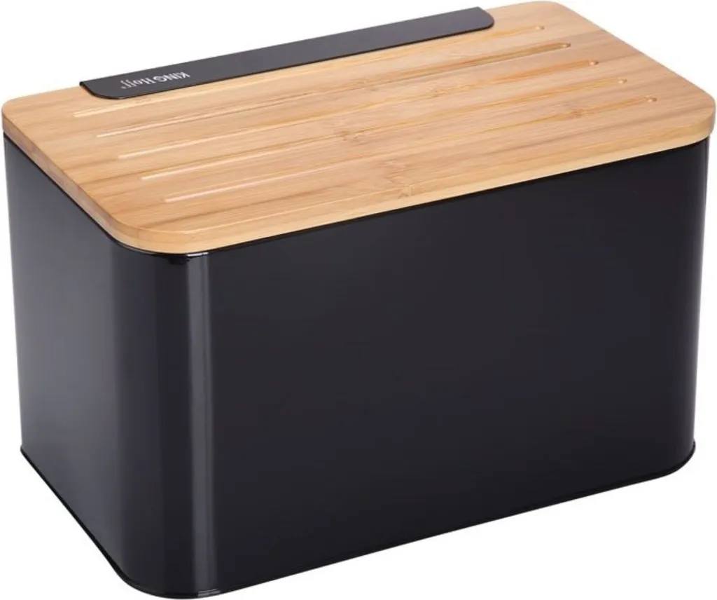 Portapane Kinghoff KH-1071 Design Acciaio Nero e Bamboo | Shop Online - 1