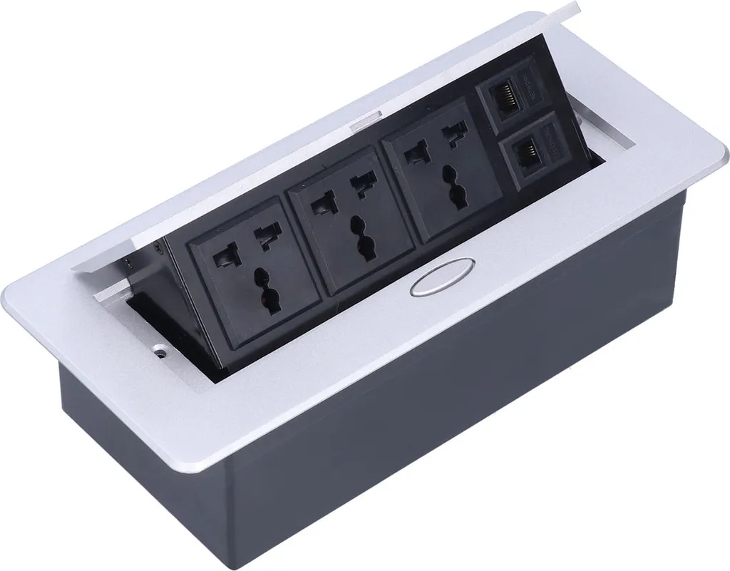 Prise électrique de sol 13A 250V avec connecteurs réseau et téléphone RJ