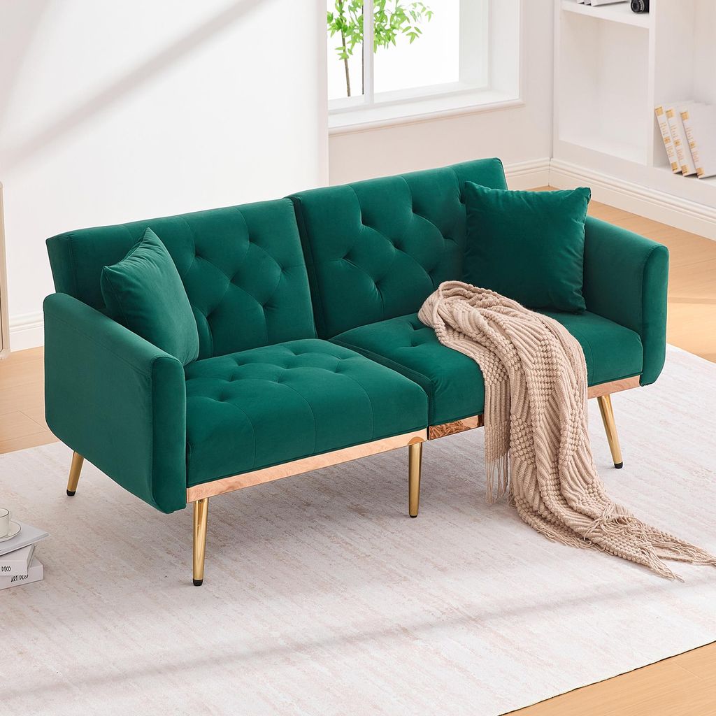 Sweiko Modernes Wohnzimmer-Zweisitzer-Sofa, Zweisitzer-Sofa mit Kissen, Samtsofa mit verstellbarer Rückenlehne, bequemes Schlafsofa mit gepolstert...