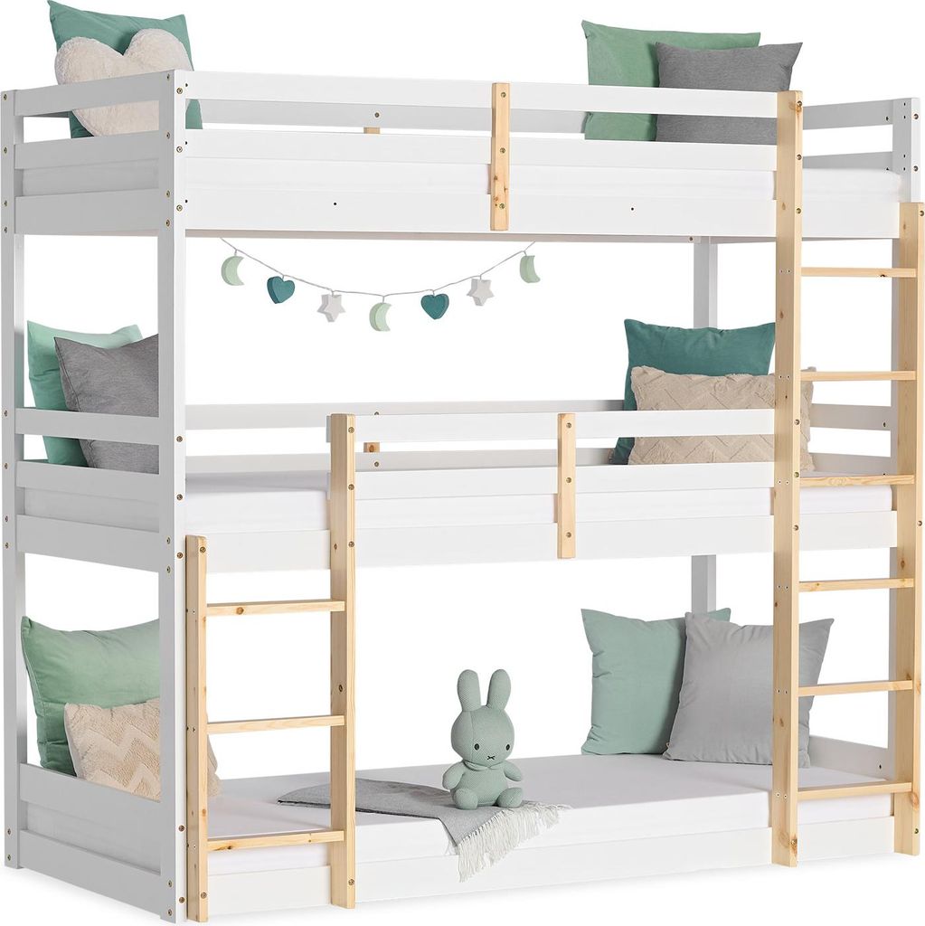 Lit Superposé 90x200 Lit d'Enfant Blanc 3 Places avec Image du produit 