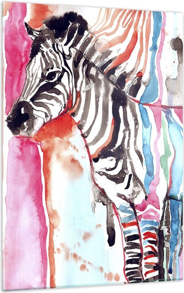 Bilder auf glas - Einteilig - Zebra Tiere Natur bunte - 50x70cm - Glasbilder - Wandbilder - Bilder - zum Aufhängen bereit - Wanddekoration aus Gla...