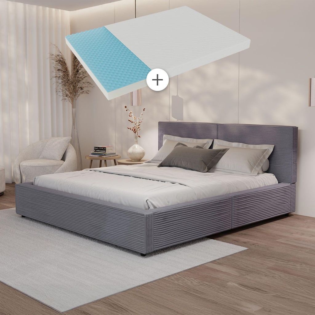 Juskys Polsterbett Salerno mit Matratze 180 x 200 cm, Cord Produktbild 