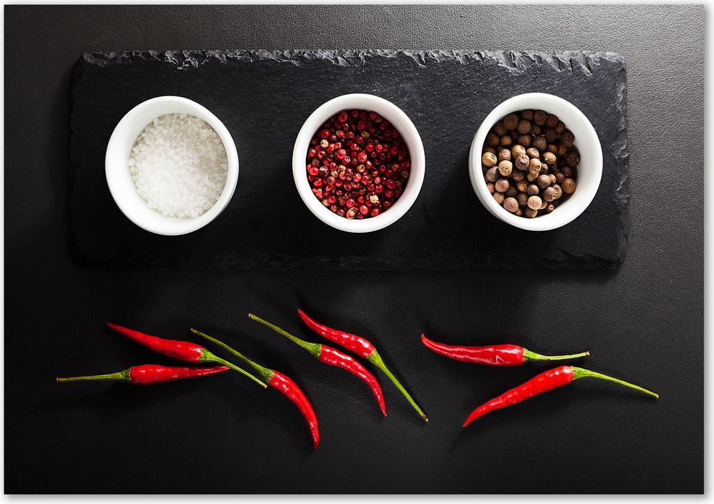 Tulup Glas-Bild - 100 x 70 - Wandbild aus Glas - Wandkunst - Wandbild hinter gehärtetem Sicherheitsglas - Essen & Getränke - Gewürze Chili - Rot