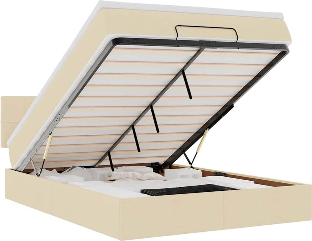 vidaXL Ottomane Bett mit Matratze & LEDs Creme 140x190 cm Stoff