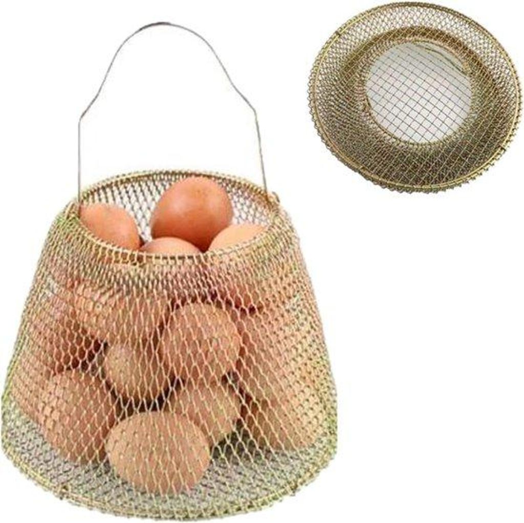 Metallenes, faltenfähiges Eierkästchen - Draadmand mit Griff, ideal für Aufhängespeicherung und Eierfang von der Farm - Spezielles goldenes Kä...