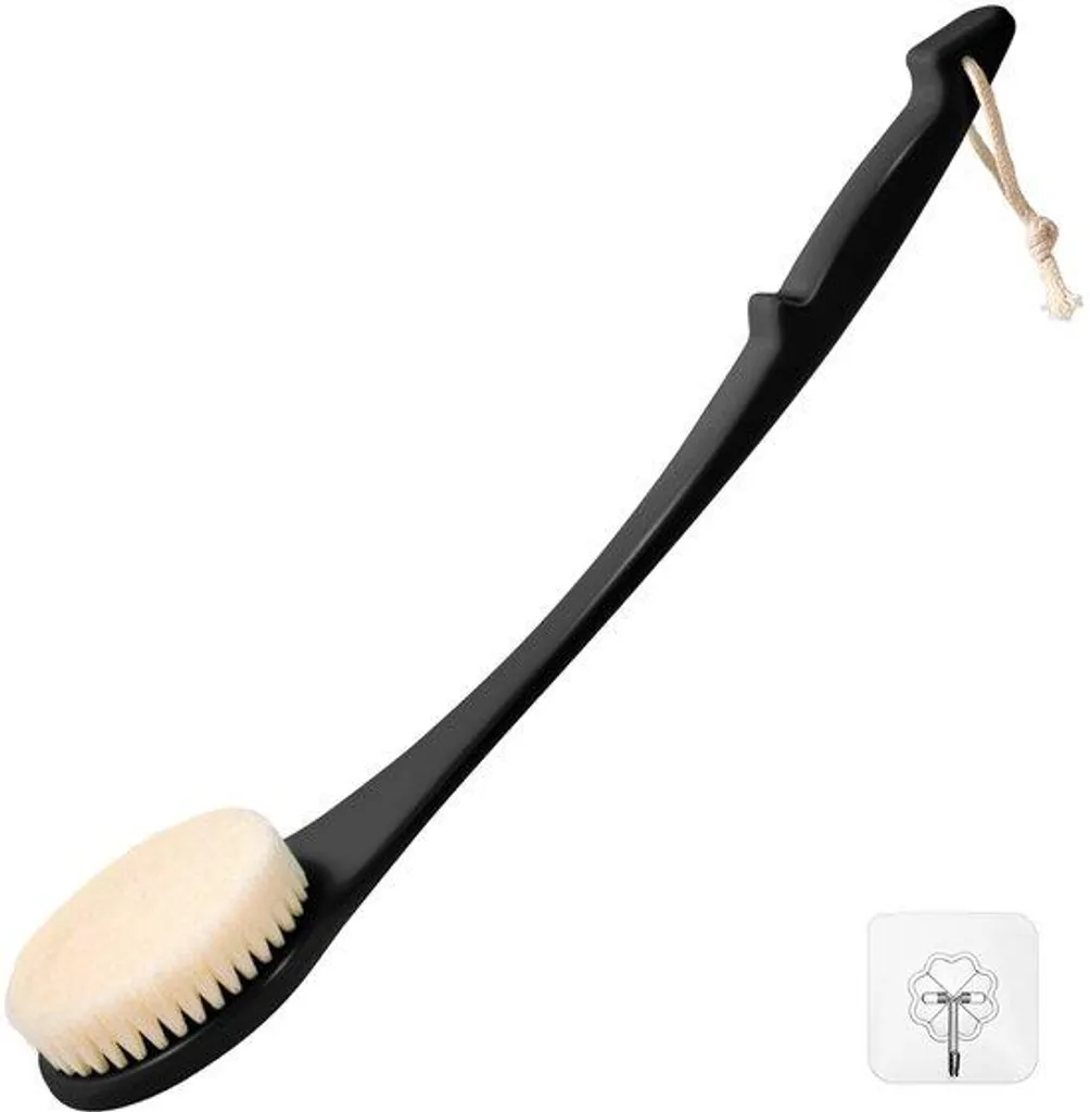 Brosse de douche exfoliante longue noire pour atteindre le dos facilement