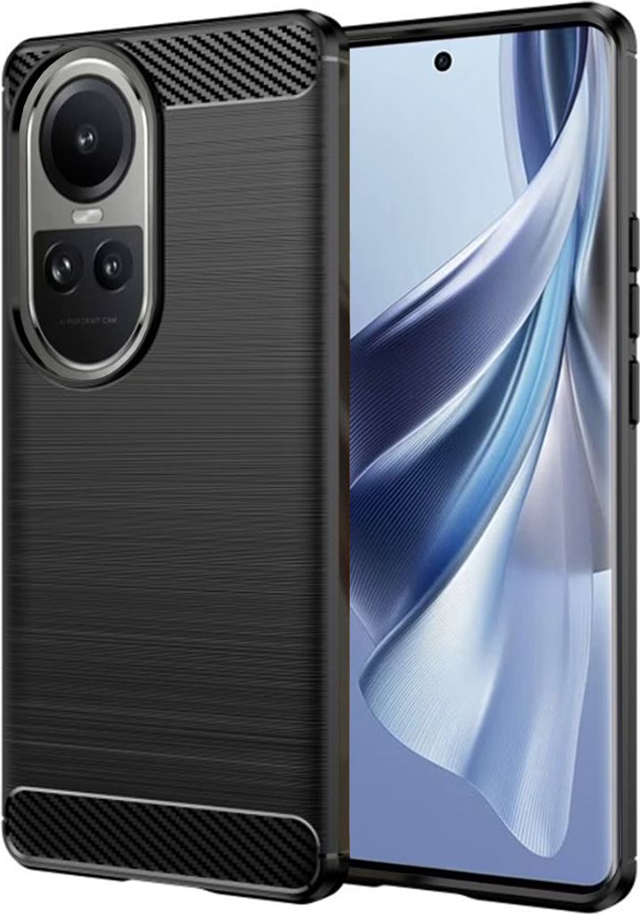 Techsuit Carbon Silicone Back Cover Hülle für Oppo Reno10/Reno10 Pro - Schwarz