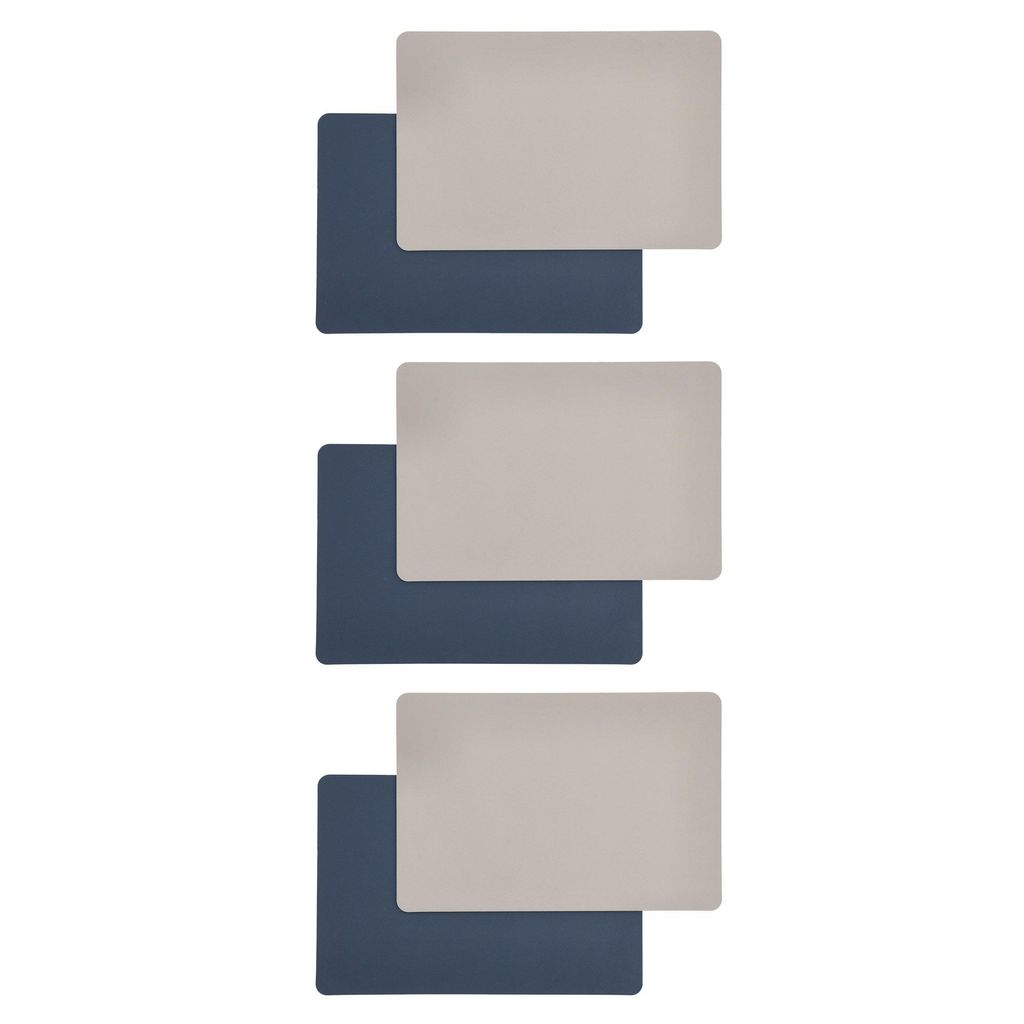 6er Set Platzmatte Kunstleder 45 x 30 cm Navy & Grau Produktbild 