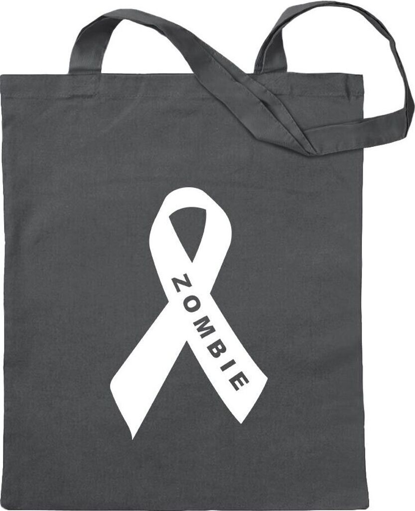 Kiwistar - Baumwolltasche - stahlgrau - Zombie Band Ribbons - Tragetasche Stoffbeutel Umhängetasche Langer Henkel