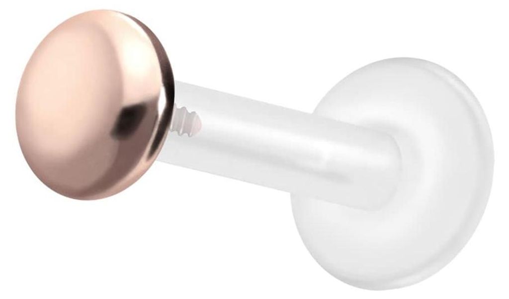 Ohrpiercing, Nasenpiercing PTFE Labret mit Innengewinde + Titan-Aufsatz FLACH RoséGold Stablänge: 10mm | Stabstärke: 1,6mm | Discgröße: 4mm