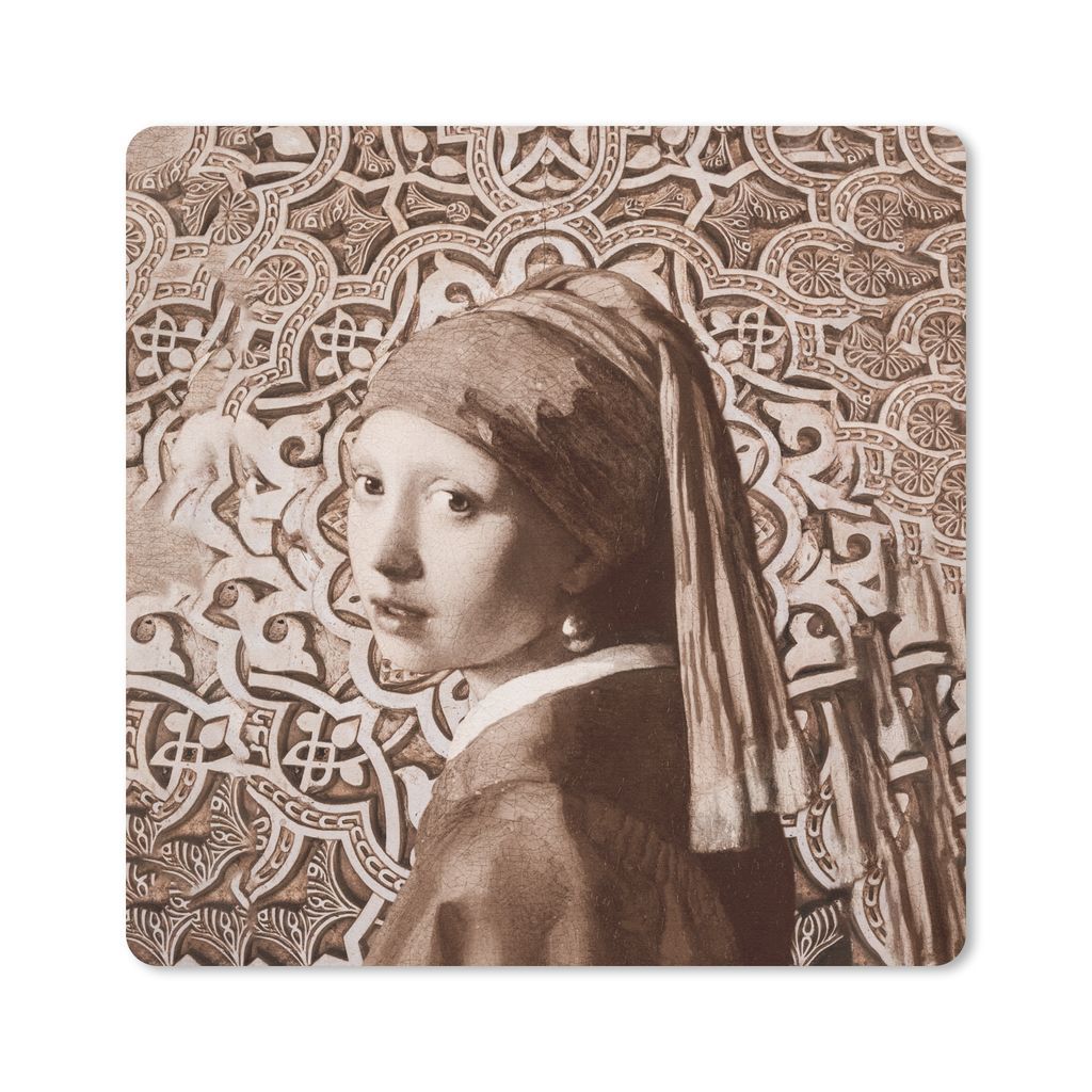 MuchoWow Mauspad Mousepad Das Mädchen mit dem Perlenohrring - Vermeer - Braun 20x20 cm - Mousepads - Maus Mat - Pad - Mausunterlage - Desk Mat -...