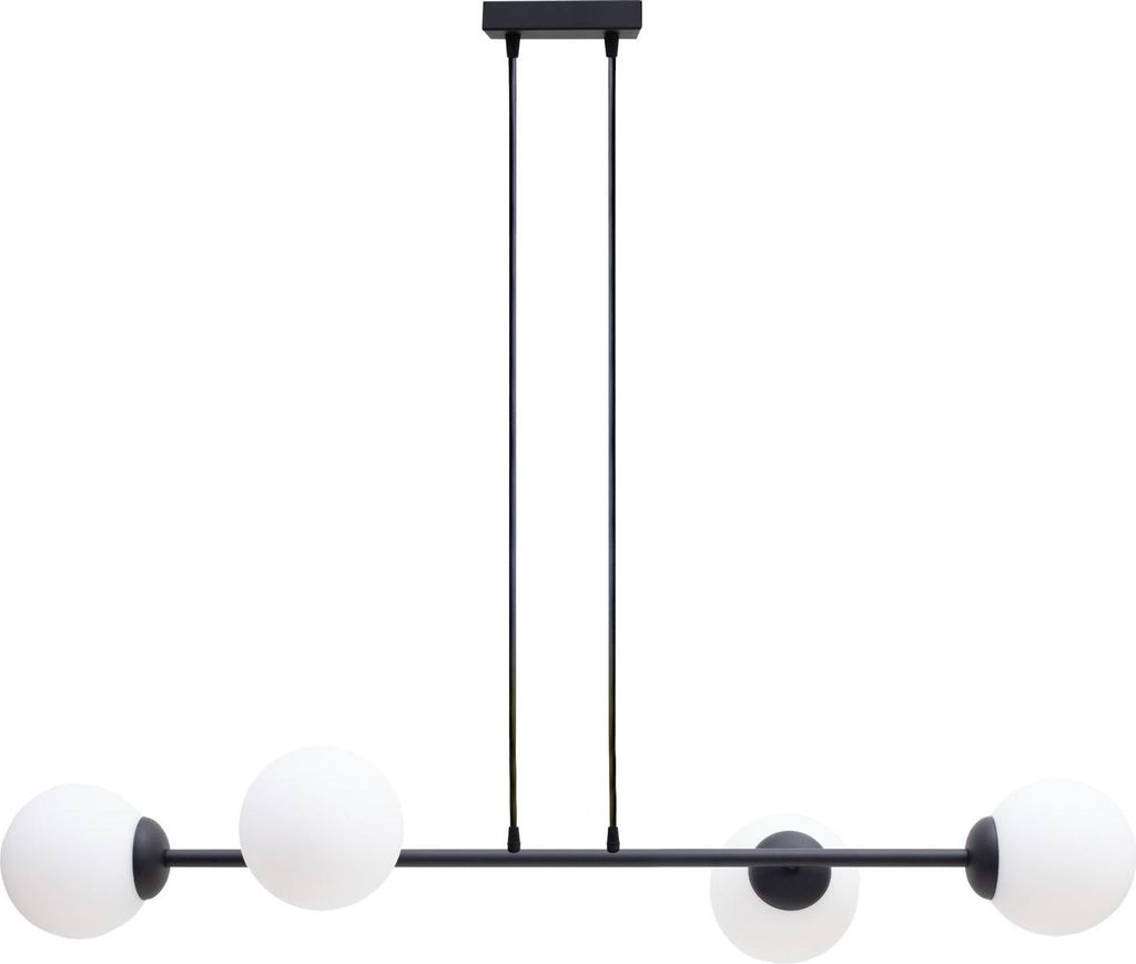 Hängeleuchte Metall Glas H: max. 90 cm Schwarz Weiß E27 4-flammig Kugel Schirm Modern