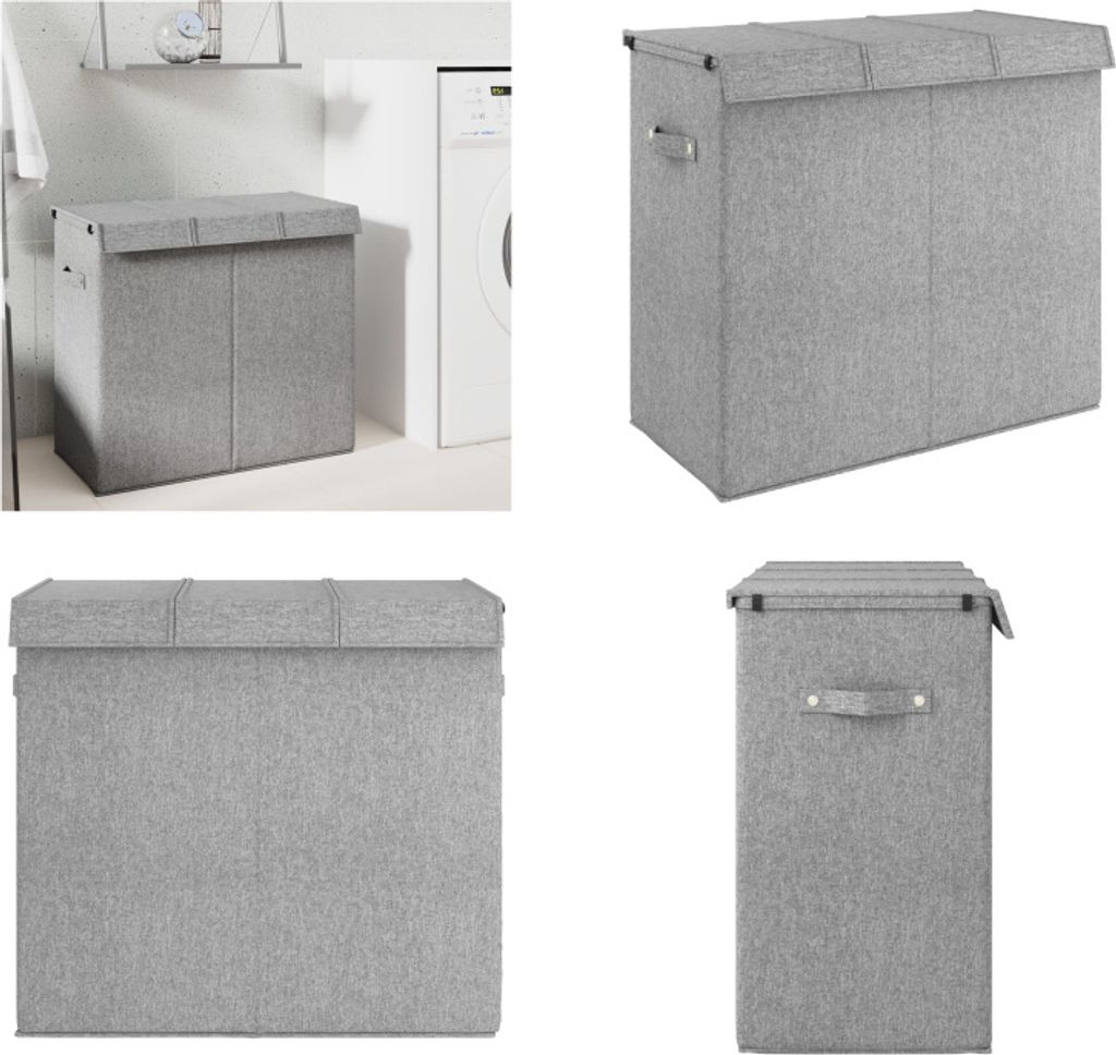 vidaXL Faltbarer Wäschekorb Grau 64,5x34,5x59 cm Leinenimitat Stoff - Wäschekorb - Wäschekörbe - Wäschesack - Wäschesäcke