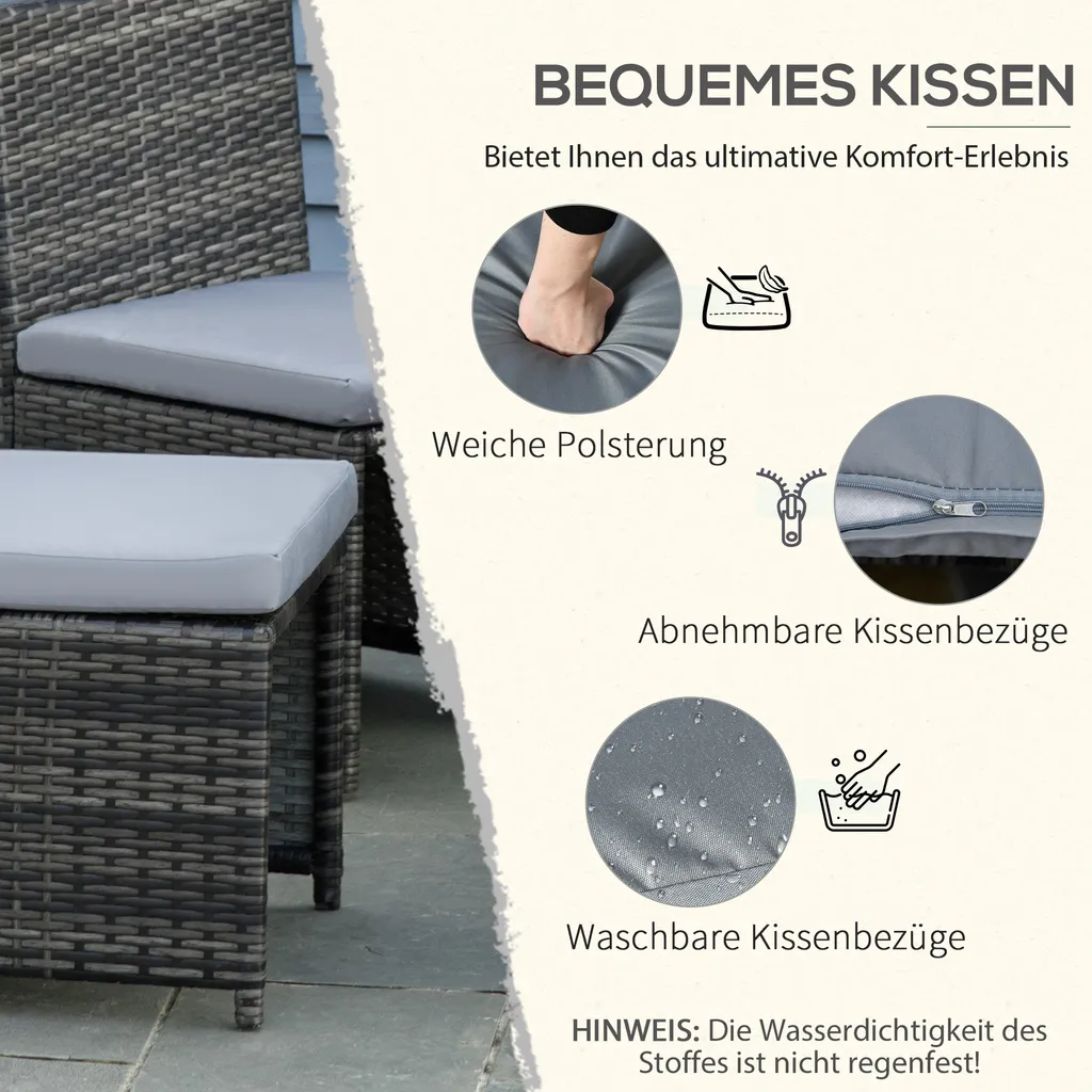Ensemble de Jardin en Polyrotin Gris avec Structure Acier 5 Pièces Chic - 5