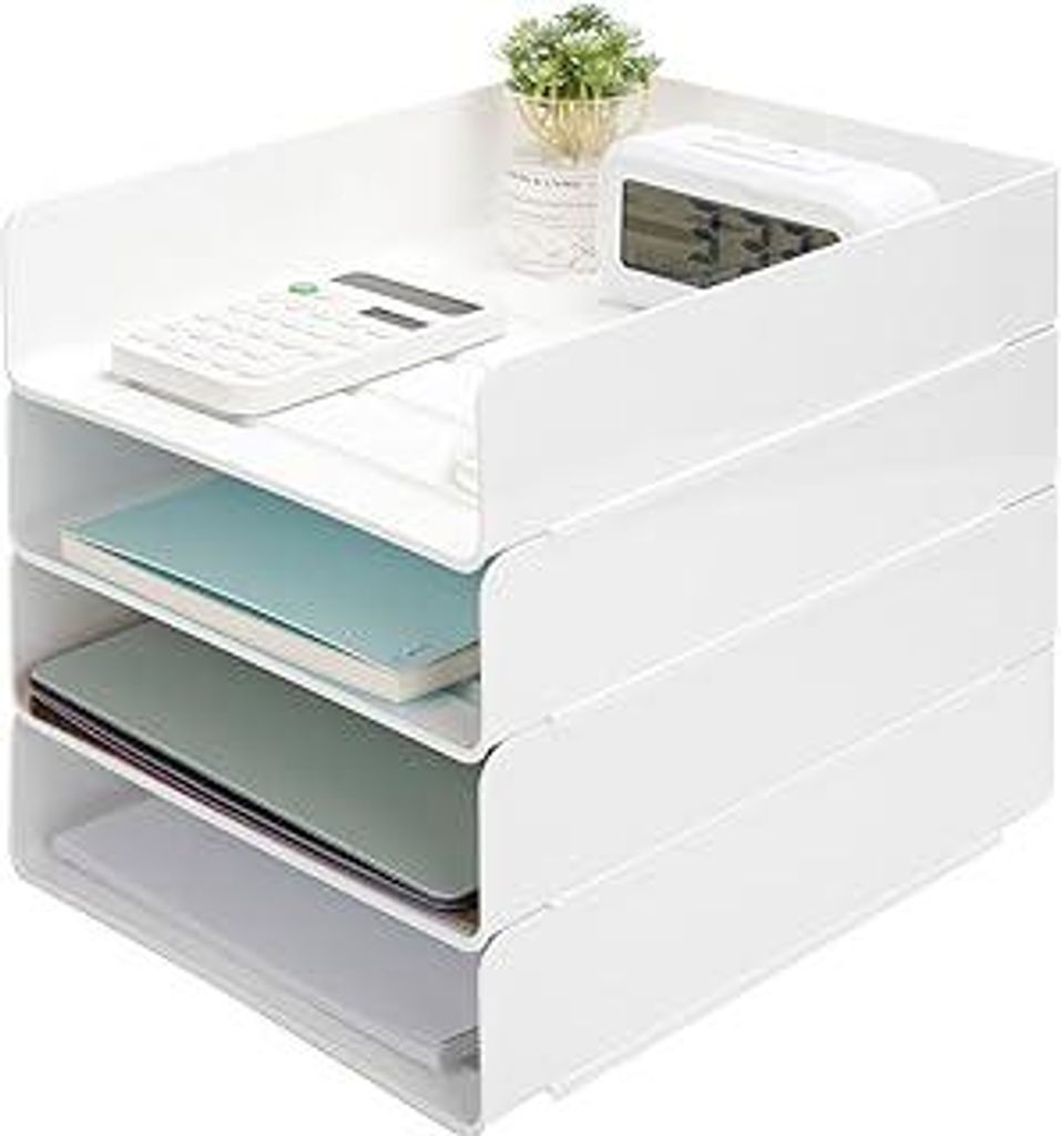 Aevcvok 4 Stück Weiß Briefablage A4 Stapelbar, Schreibtisch Ablagefächer, PET Dokumentenablage A4, Bürobedarf, Papierablage, Schreibtisch Organ...
