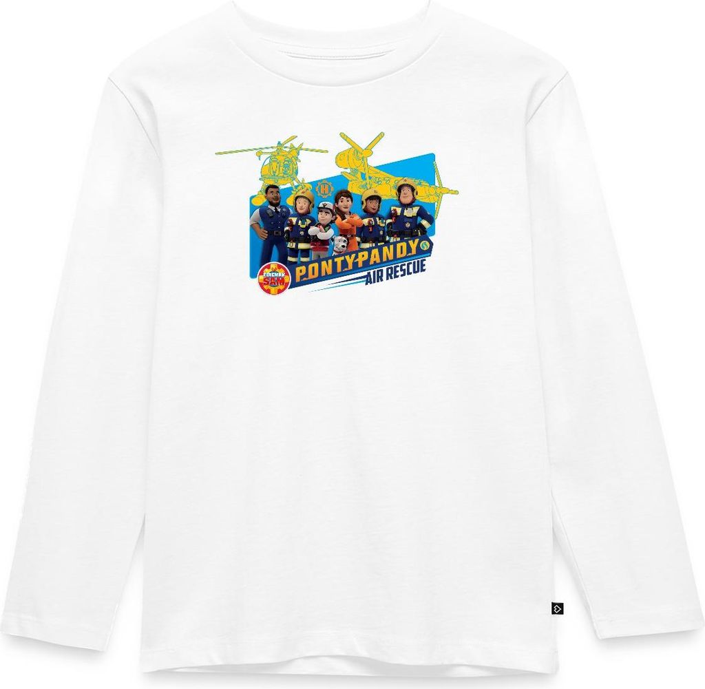 Spreadshirt Feuerwehrmann Sam Pontypandy Air Rescue Kinder Premium Langarmshirt, 122/128 (6 Jahre), Weiß