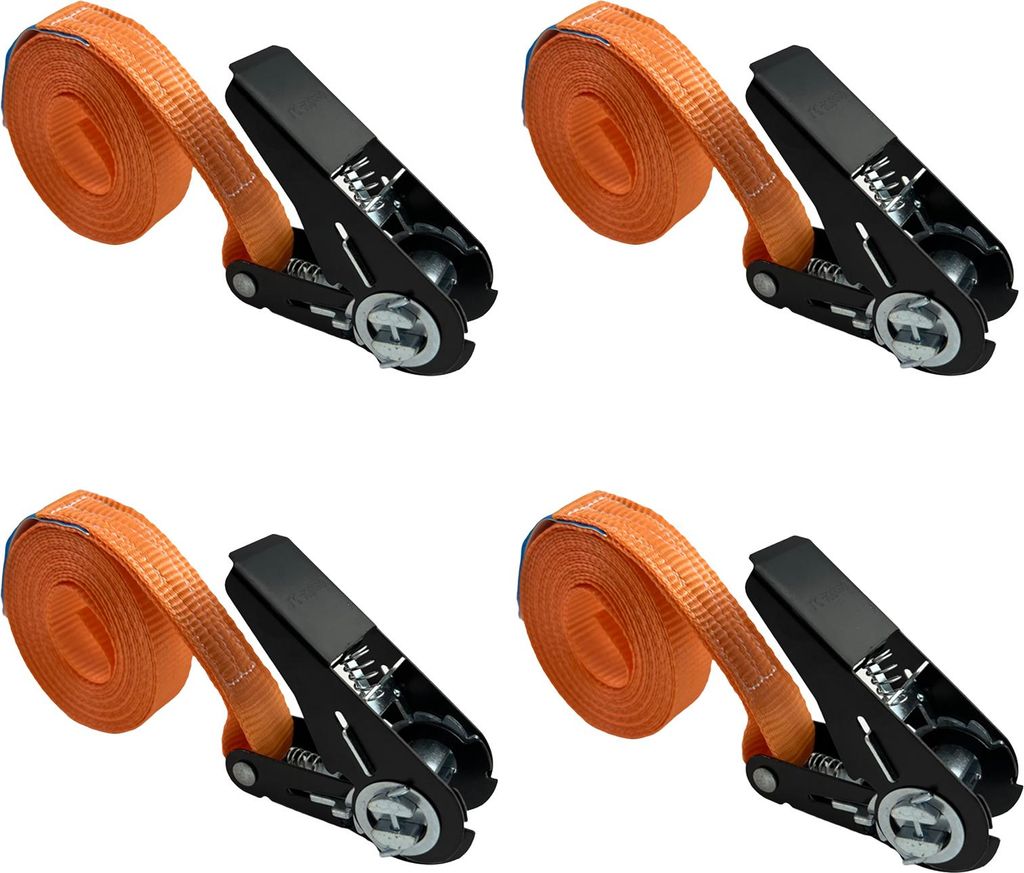 4x Ratschen Spanngurt Spanngurte Orange 1-tlg 4m 0,8t 800kg Schwarzes Schloss