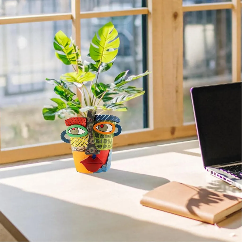Pot de fleurs design en résine multicolore - Décoration végétale chic