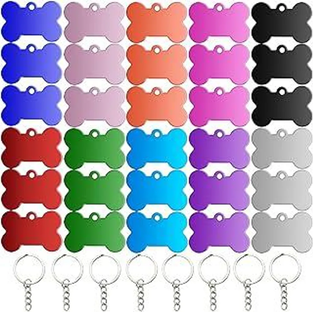 30 Medagliette Cane Osso Alluminio 38x25mm - Kit Identificazione Fai da Te