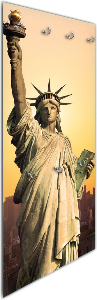 Wallario Flurgarderobe Wandgarderobe aus Glas, mit 7 Haken, Größe 50 x 125 cm, Motiv Freiheitsstatue New York