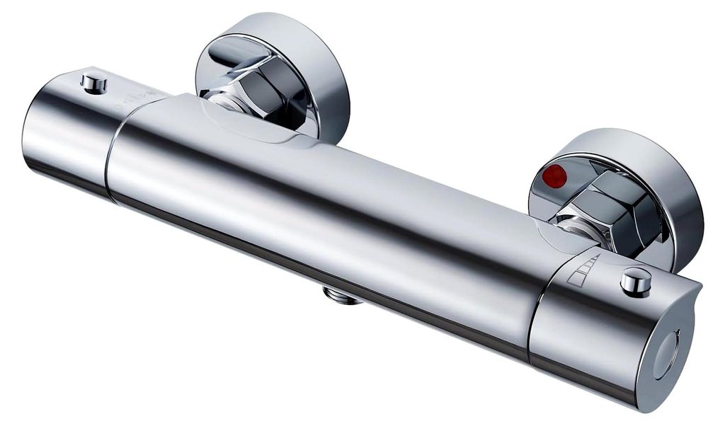 Duscharmatur mit Thermostat, Mischbatterie für Dusche, Chrom mit 38 °C Sicherheitstaste, Massives Messing, Aufputz, Größe G 1/2