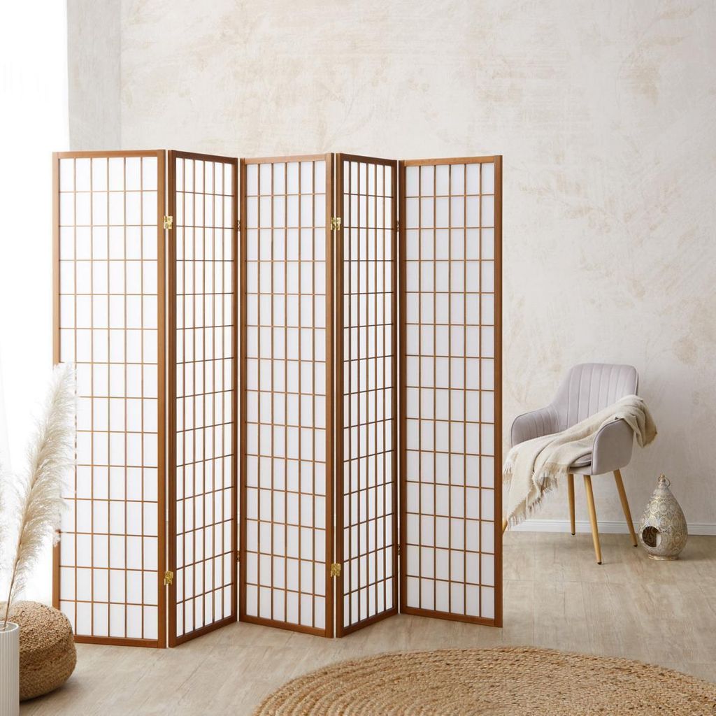 Homestyle4u Paravent Raumteiler 5 teilig Holz Braun Tabak Produktbild 