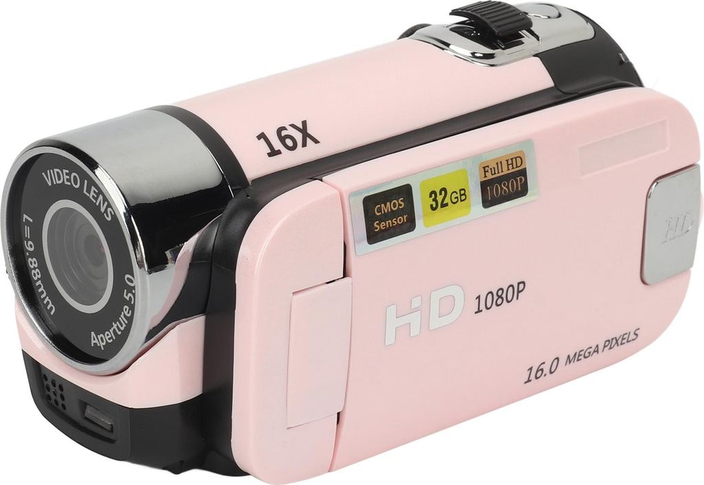 D90 1080P 16MP Digitalkamera 2,4 Zoll drehbarer Bildschirm Camcorder 16X Zoom HD Videorecorder mit Fill Light Pink