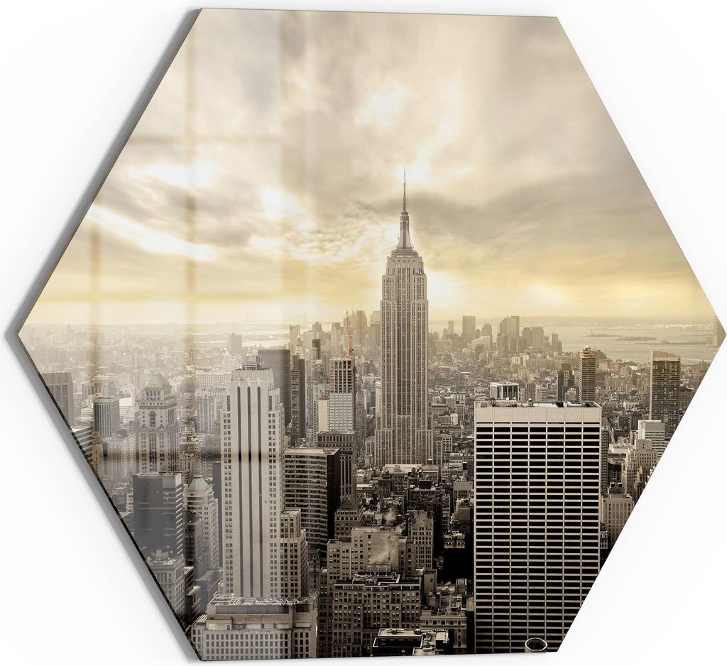 DEQORI Magnettafel Glas 55x48 cm 6-eckig 'Goldene Metropole' beschreibbar Whiteboard Küche