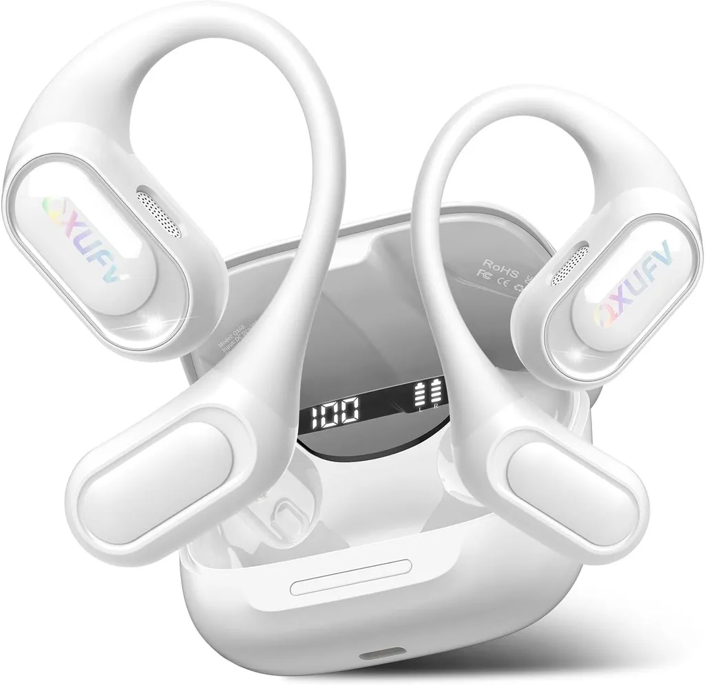 Open Ear Kopfhörer mit Mikrofon, 48Std Spielzeit ohrhörer bluetooth, Fester Halt, HiFi-Sound, Klare Anrufe, IPX7 Sport kopfhörer für Workout/Laufen