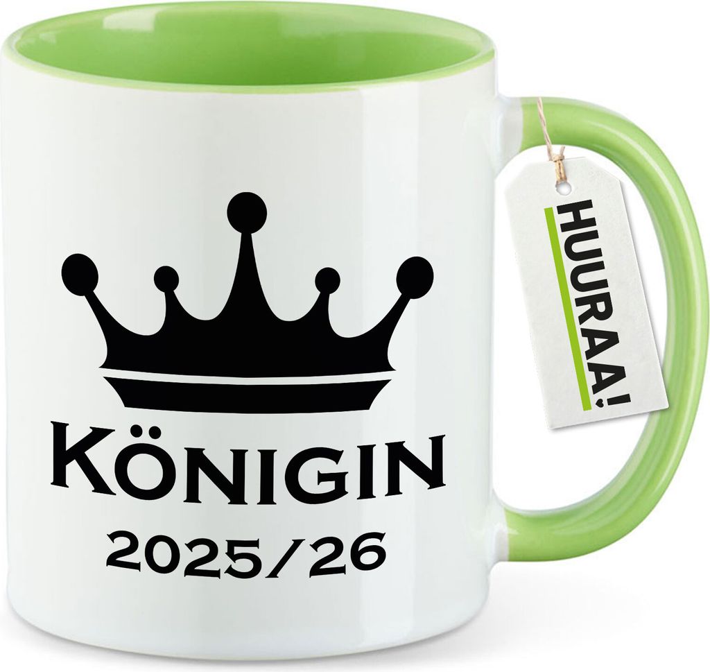 Huuraa Kaffeetasse Königin 2025/26 Schützenkönigin 330ml Grün Keramik Kaffeebecher Geschenkidee