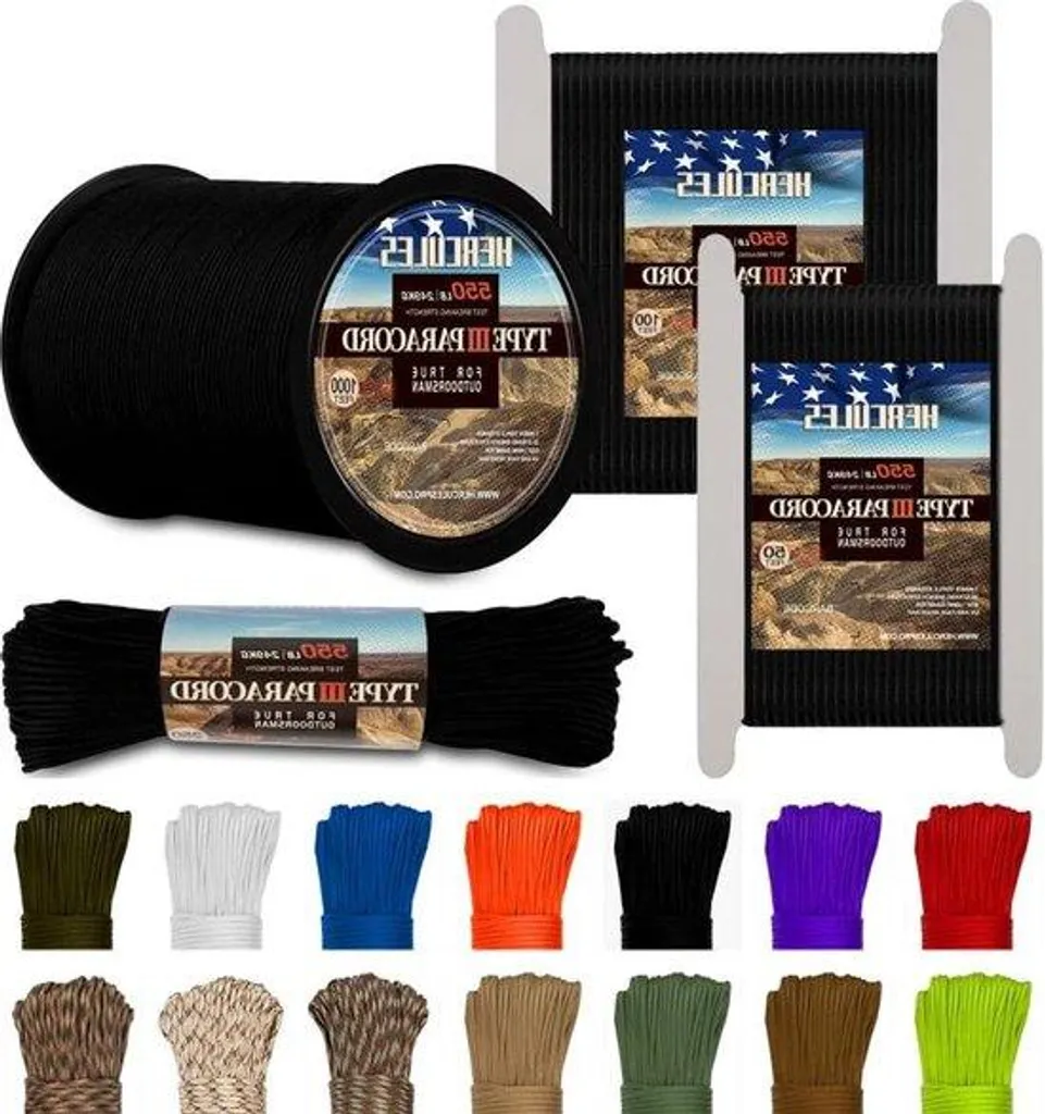 Corde de survie Paracord 550 noire 250 pouces ultra résistante