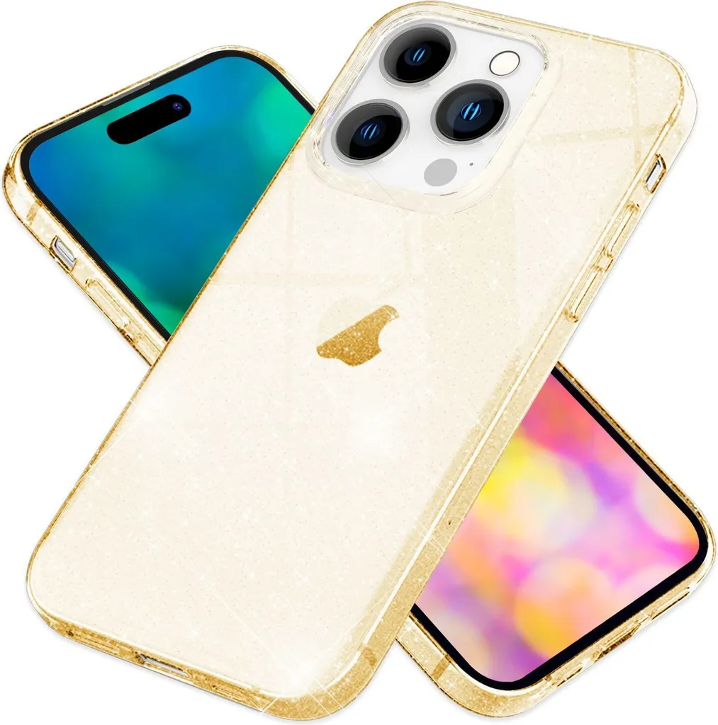 Custodia per iPhone 14 Pro - Custodia per cellulare glitterata Trasparente Anti Giallo Glitter Case Oro