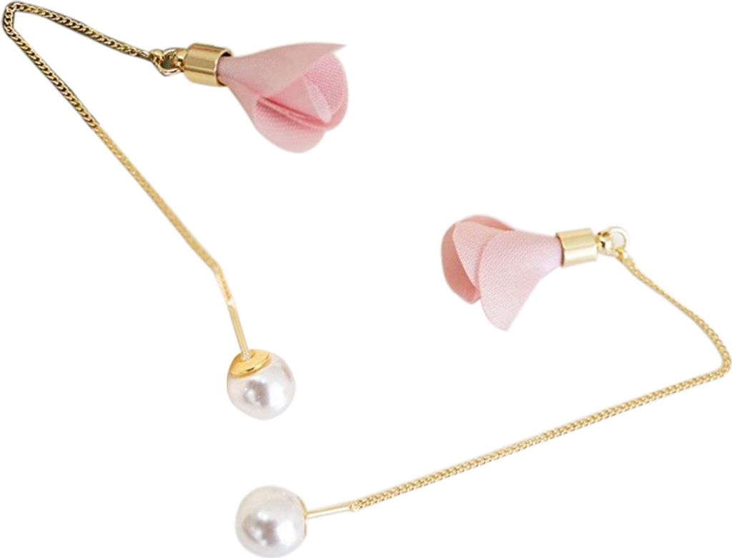 Frauen Mode Blume Tropfen Faux Perle Baumeln Lange Kette Ohrringe Schmuck Charme-Rosa