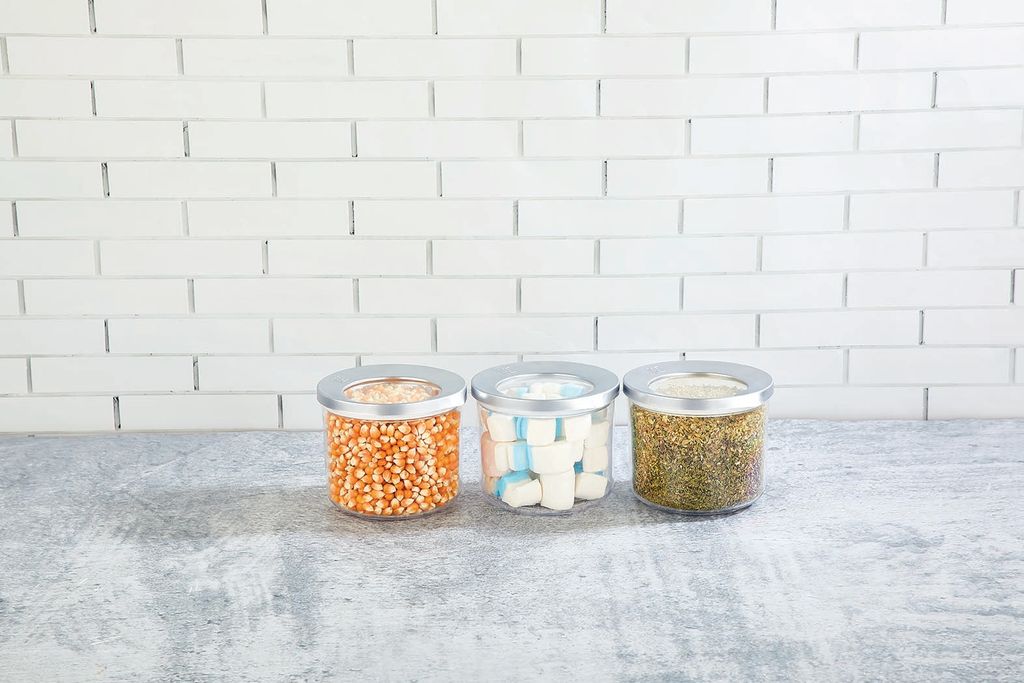 Vip Ahmet 3x 400ml Vorratsbehälter 3tlg Set Rund Lebensmittelbehälter mit Deckel Chrom Transparent