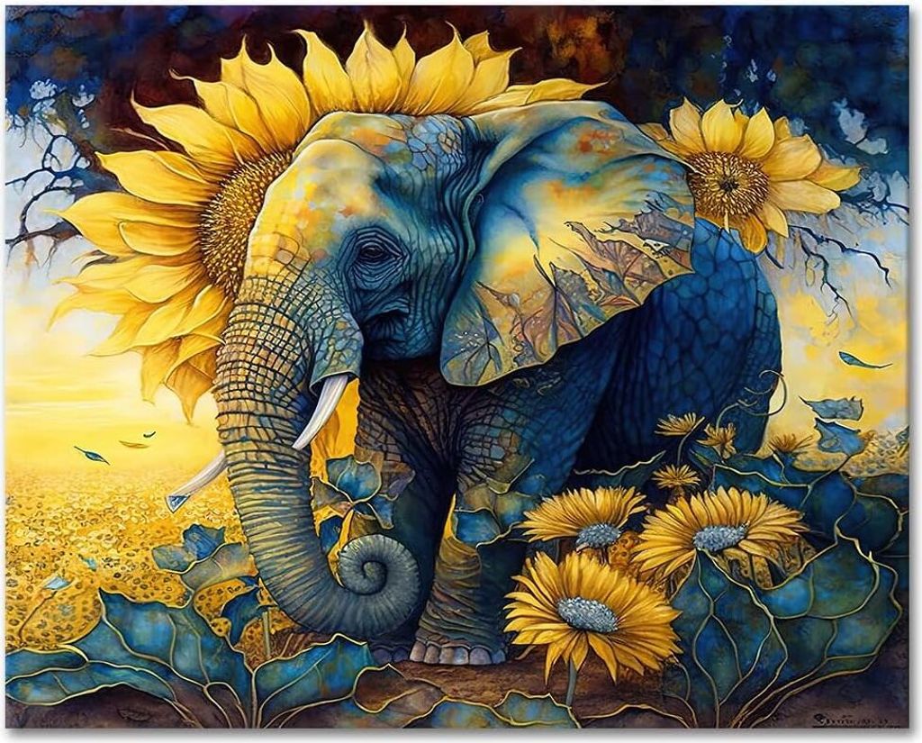 Malen-nach-Zahlen-Set mit Acrylfarben 16 x 20 cm Elefant