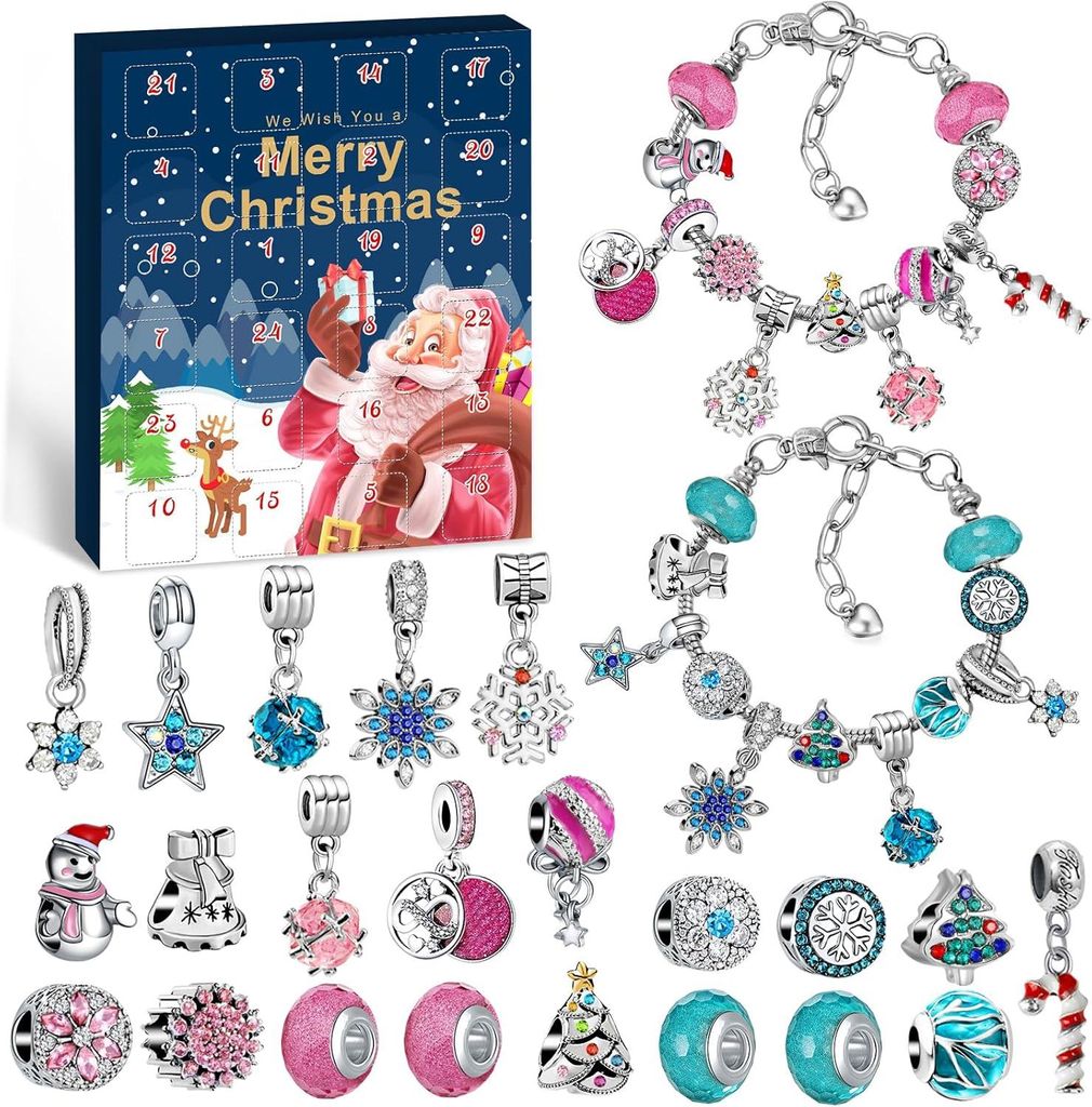WEVOL Adventskalender 2025 für Mädchen – Schmuck Bastelset mit 24 Überraschungen, DIY Charm Armband Kit, Weihnachtskalender für Kinder 5–12...
