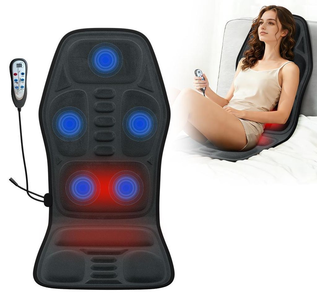 Zimilo Elektrische Massageauflage mit Heizfunktion, 5 Vibrationszonen für Schulter, Nacken, Rücken, Lende und Hüfte, Plüsch, 115 x 50 x 2 cm