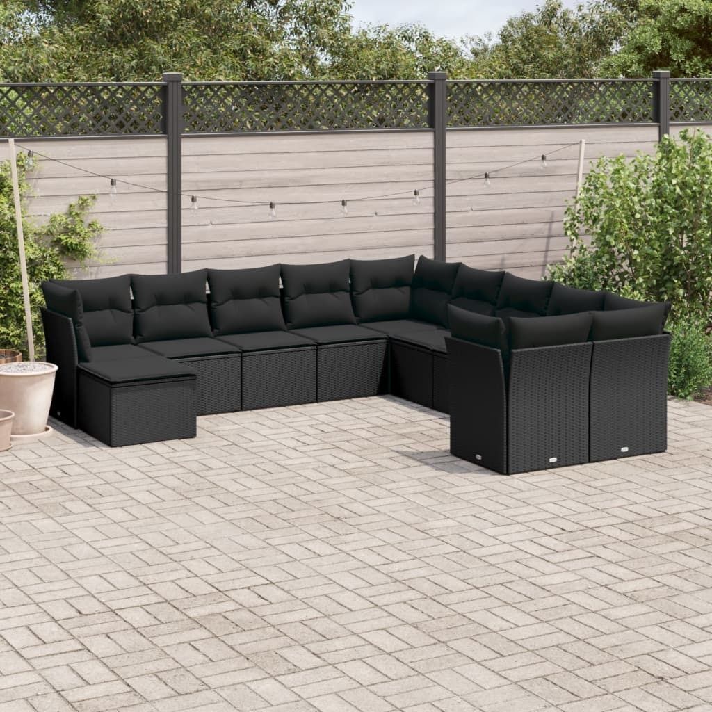 Maison Exclusive - 11-tlg. Garten-Sofagarnitur mit Kissen Schwarz Poly Rattan
